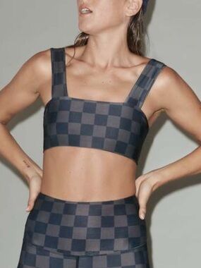 SALT GYPSY LUNA SURF CROP - CHARCOAL/OAK CHECKER small top